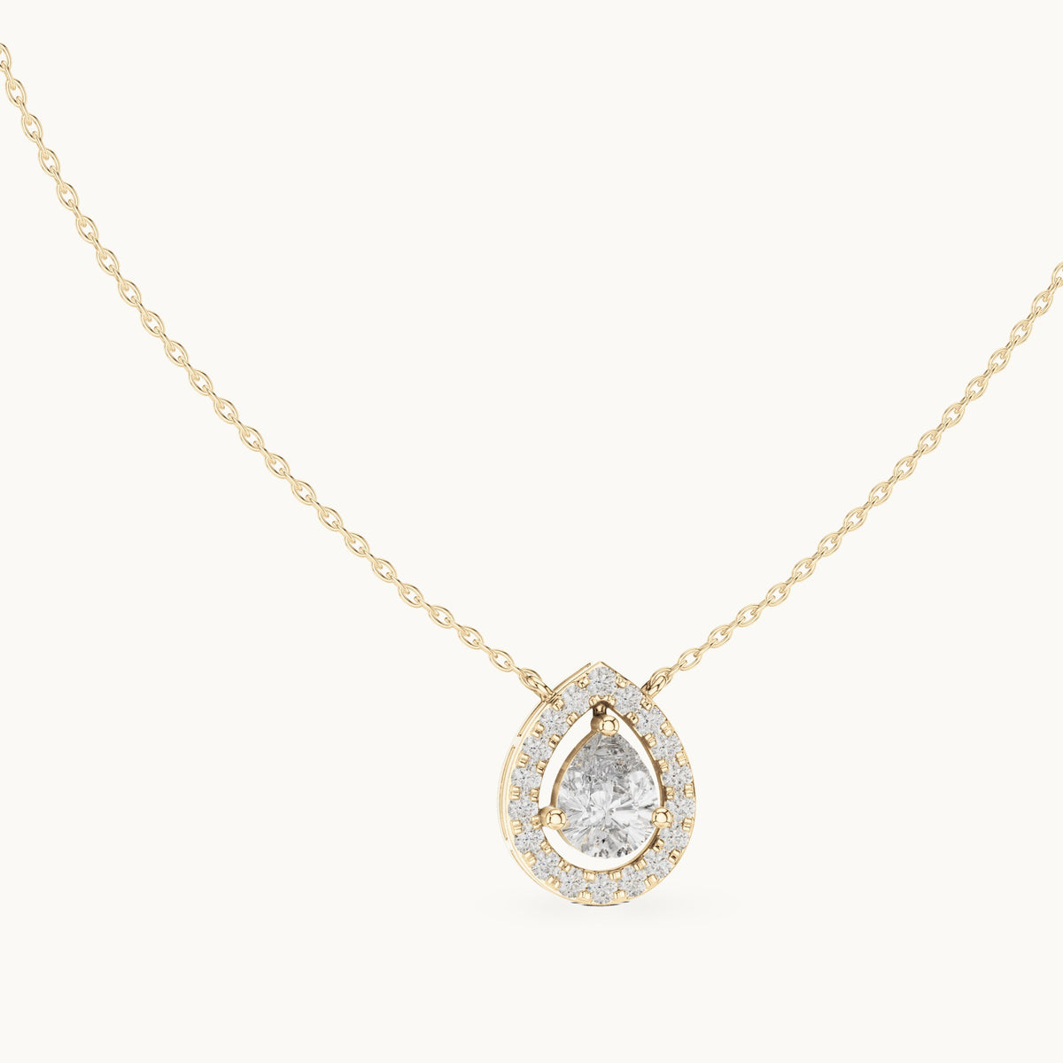 Pear and round lab-grown diamond halo pendant in yellow gold, 1.945 CT TW, view 1