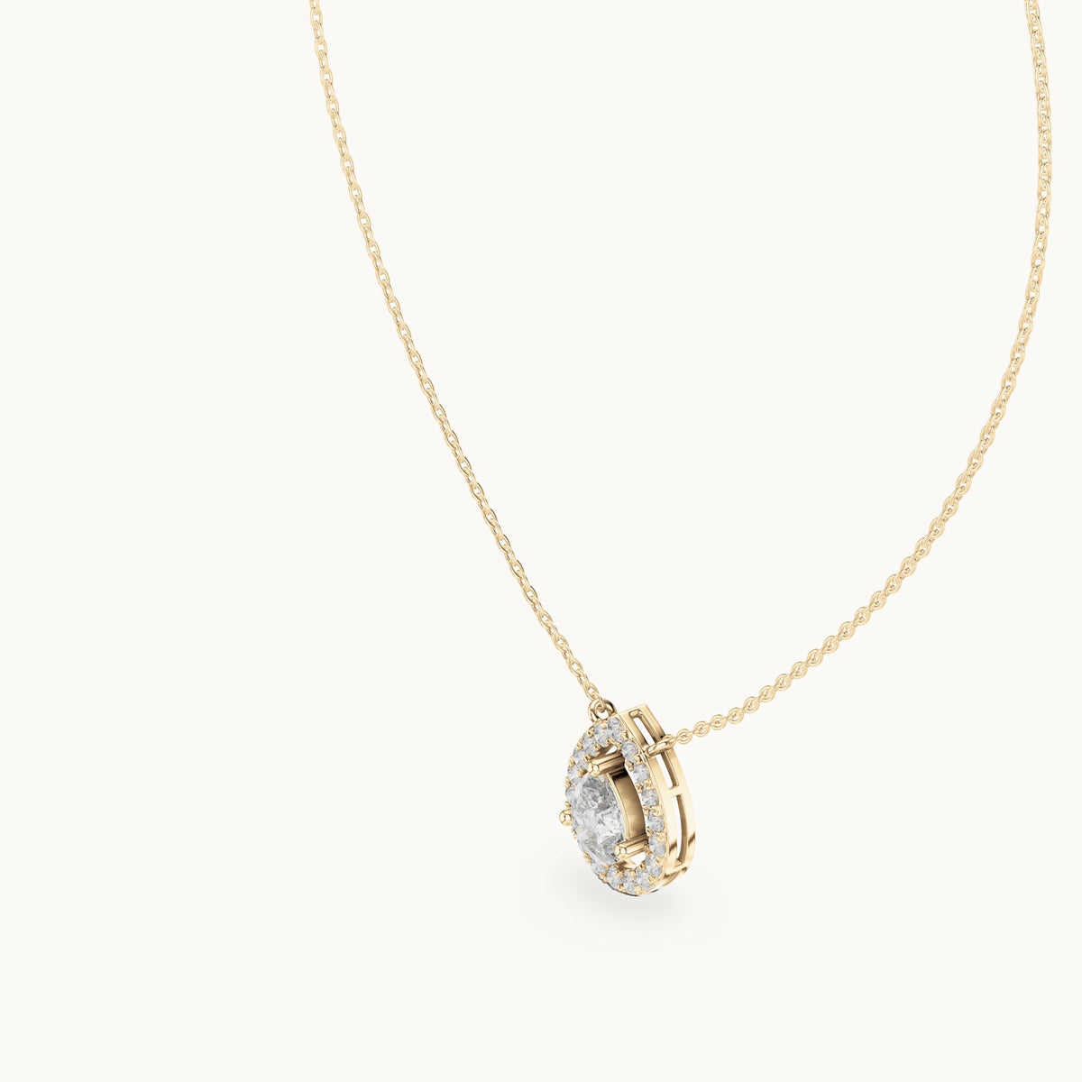 Pear and round lab-grown diamond halo pendant in yellow gold, 1.945 CT TW, view 2