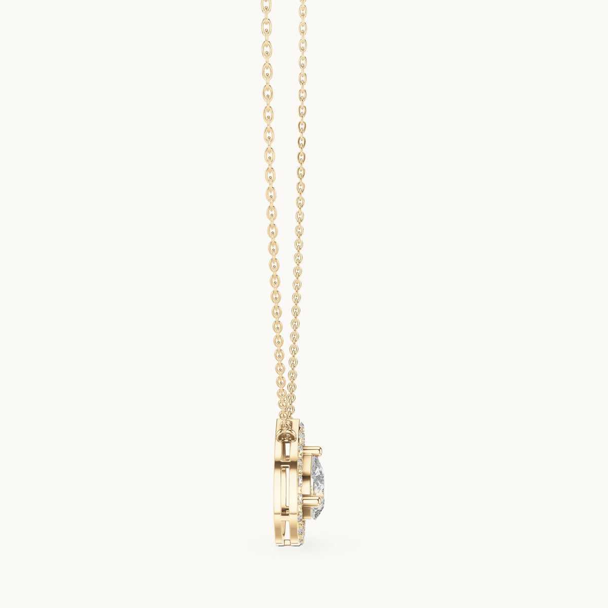 Pear and round lab-grown diamond halo pendant in yellow gold, 1.945 CT TW, view 3