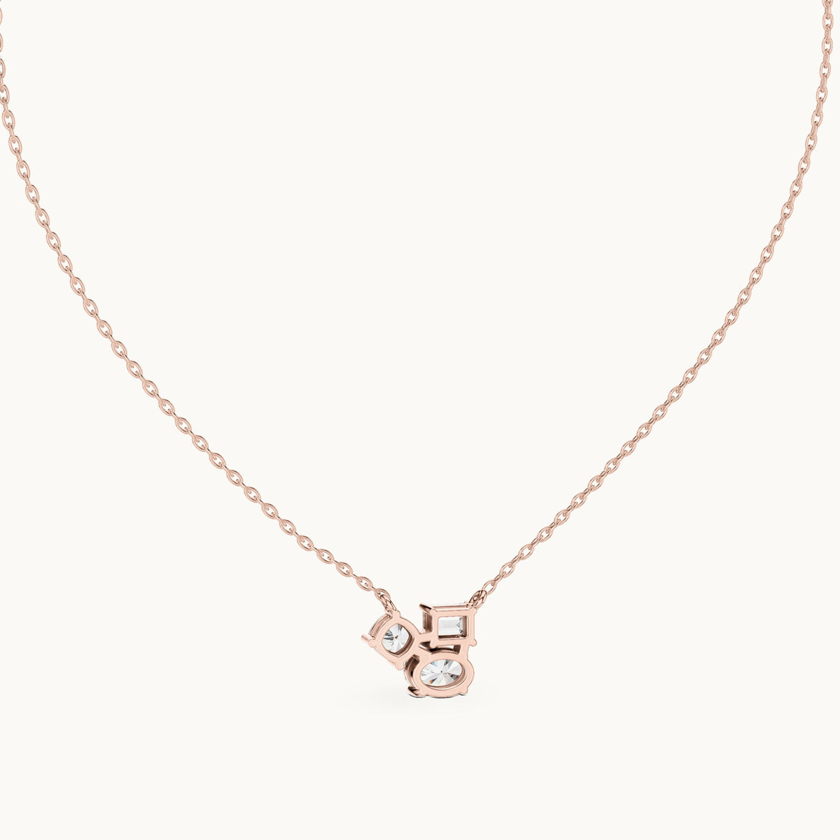 Oval, cushion-cut and emerald-cut lab-grown diamond three-stone cluster pendant in rose gold, 1.48 CT TW, view 4