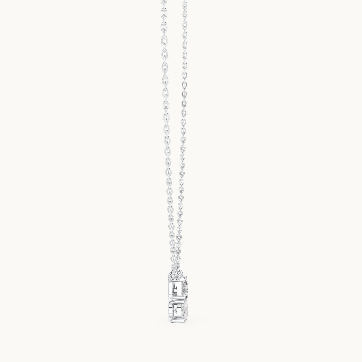 Oval, cushion-cut and emerald-cut lab-grown diamond three-stone cluster pendant in white gold, 1.48 CT TW, view 3
