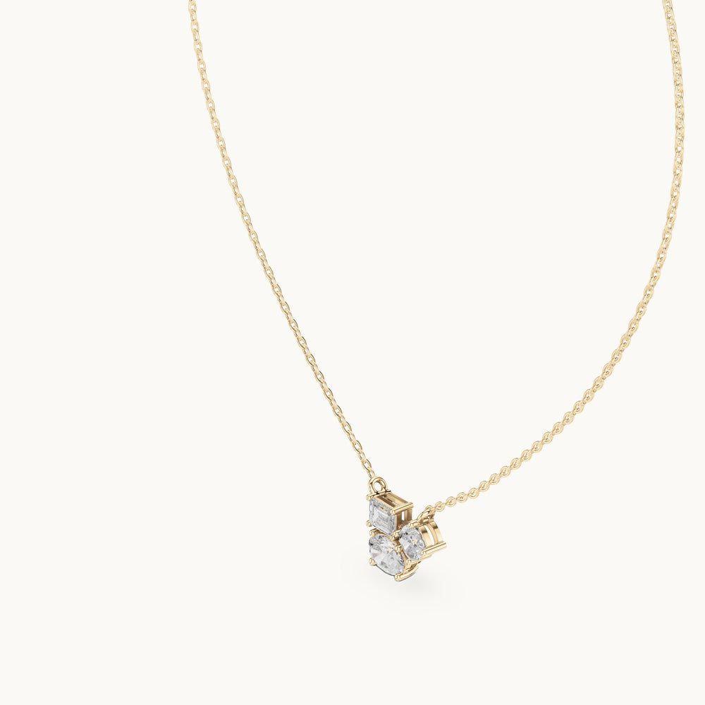 Oval, cushion-cut and emerald-cut lab-grown diamond three-stone cluster pendant in yellow gold, 1.48 CT TW, view 2