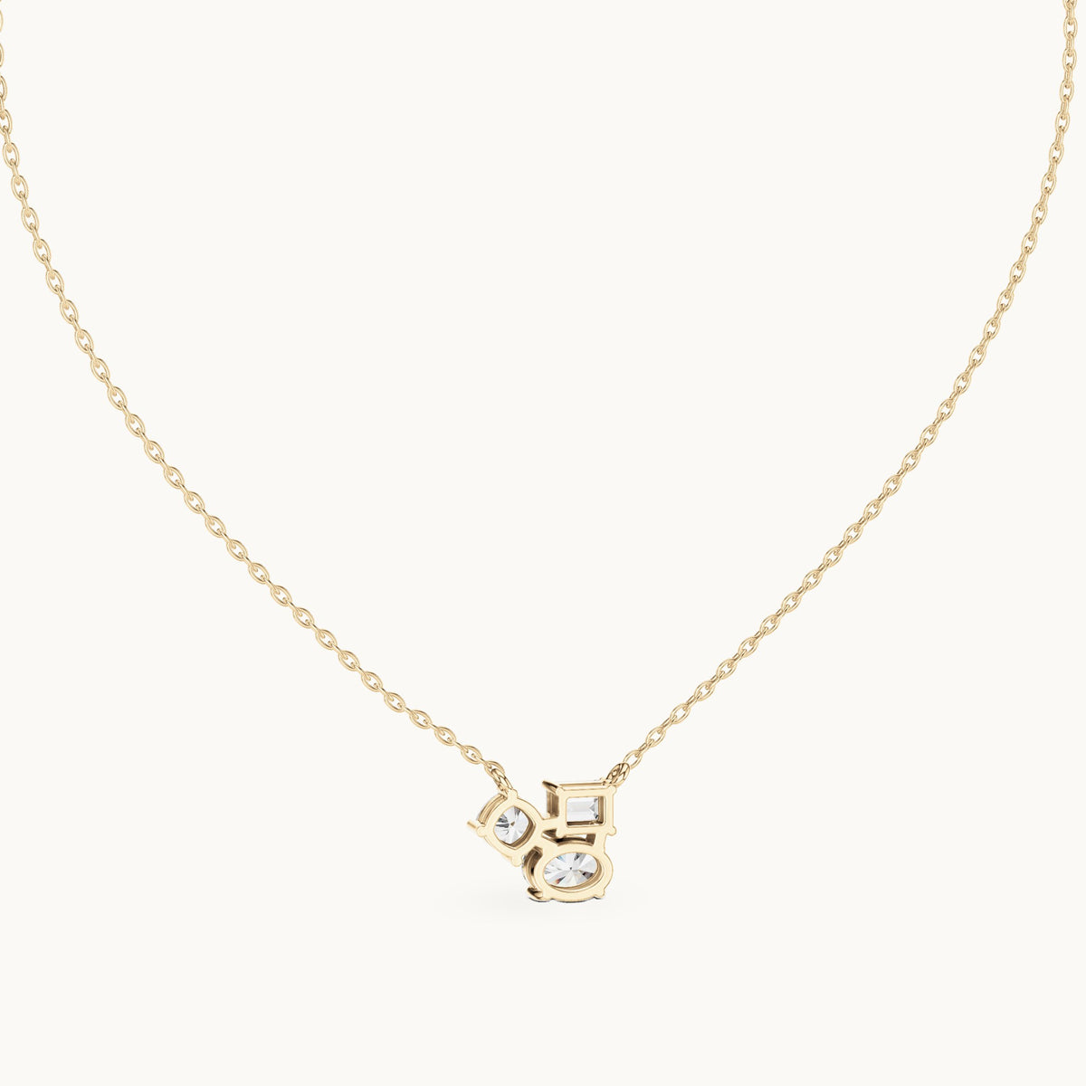 Oval, cushion-cut and emerald-cut lab-grown diamond three-stone cluster pendant in yellow gold, 1.48 CT TW, view 4