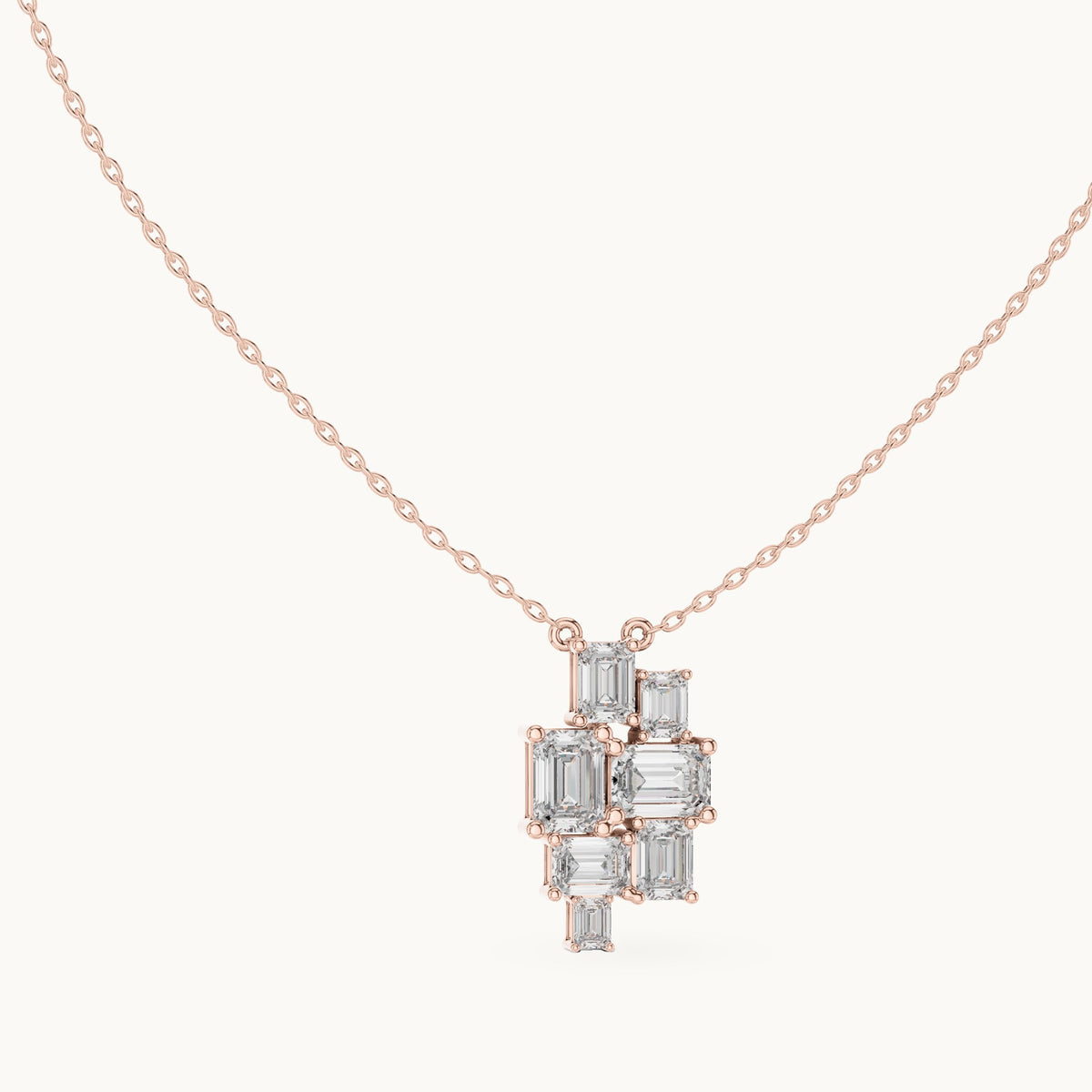 Emerald-cut lab-grown diamond mosaic cluster pendant in rose gold, 3.859 CT TW, view 1