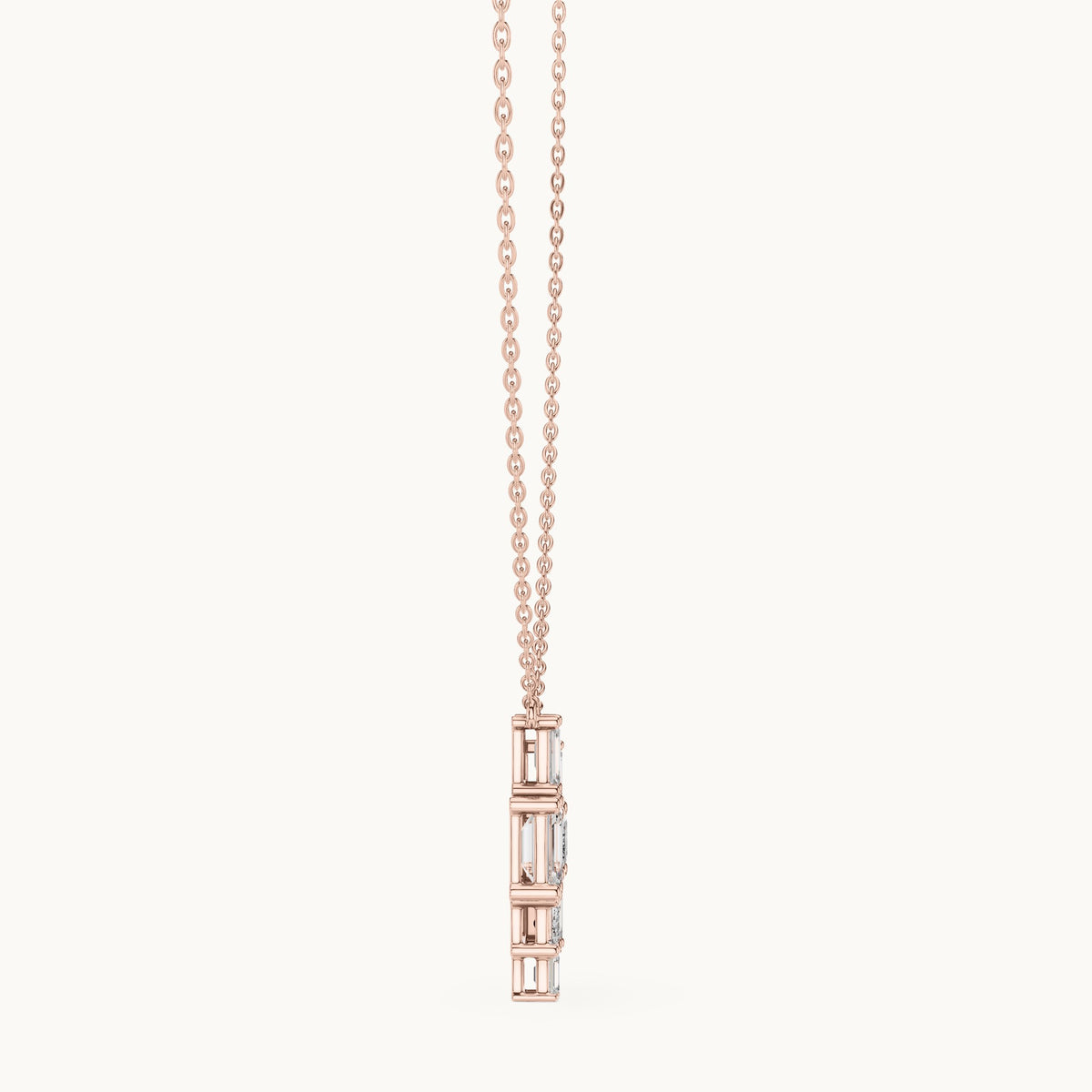 Emerald-cut lab-grown diamond mosaic cluster pendant in rose gold, 3.859 CT TW, view 3