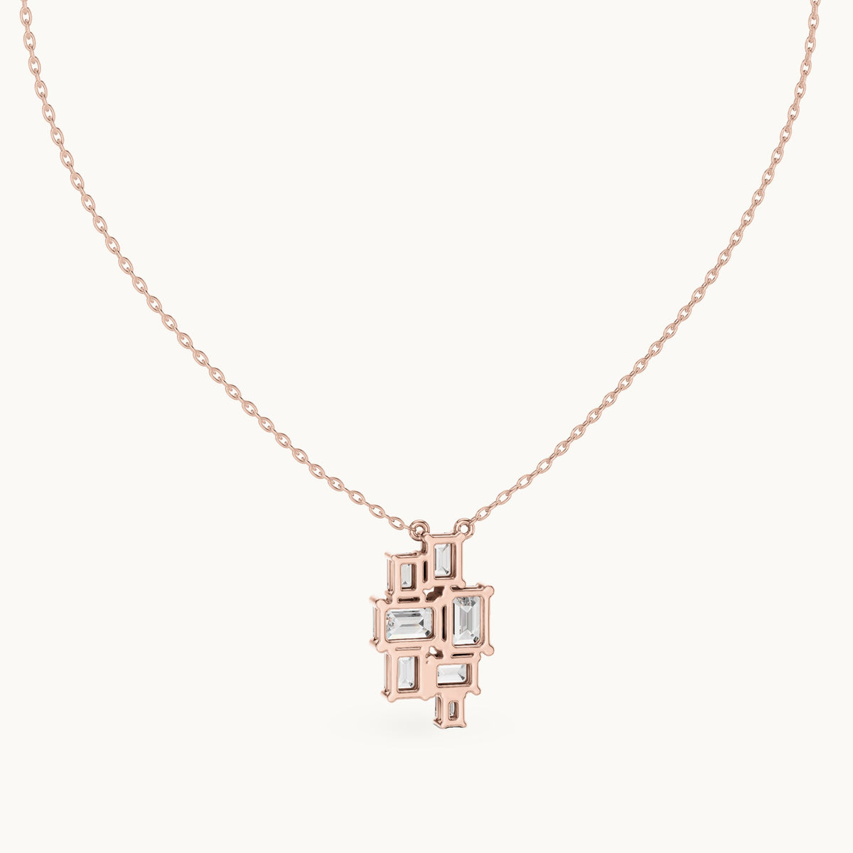 Emerald-cut lab-grown diamond mosaic cluster pendant in rose gold, 3.859 CT TW, view 4