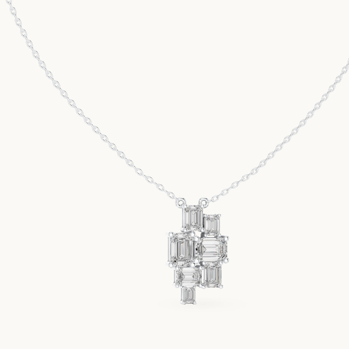 Emerald-cut lab-grown diamond mosaic cluster pendant in white gold, 3.859 CT TW, view 1