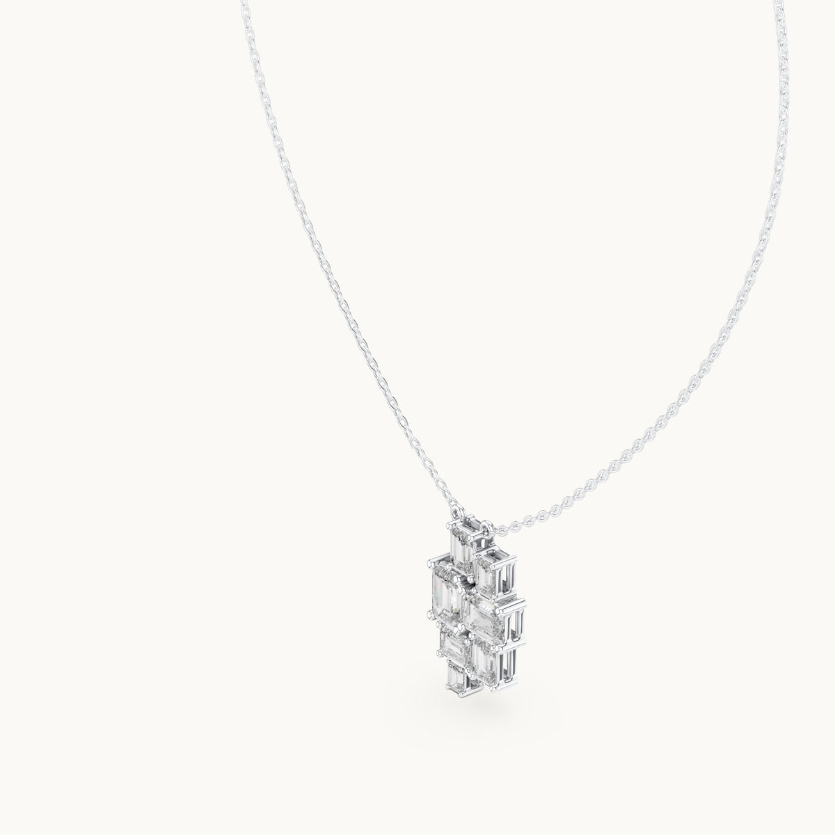Emerald-cut lab-grown diamond mosaic cluster pendant in white gold, 3.859 CT TW, view 2