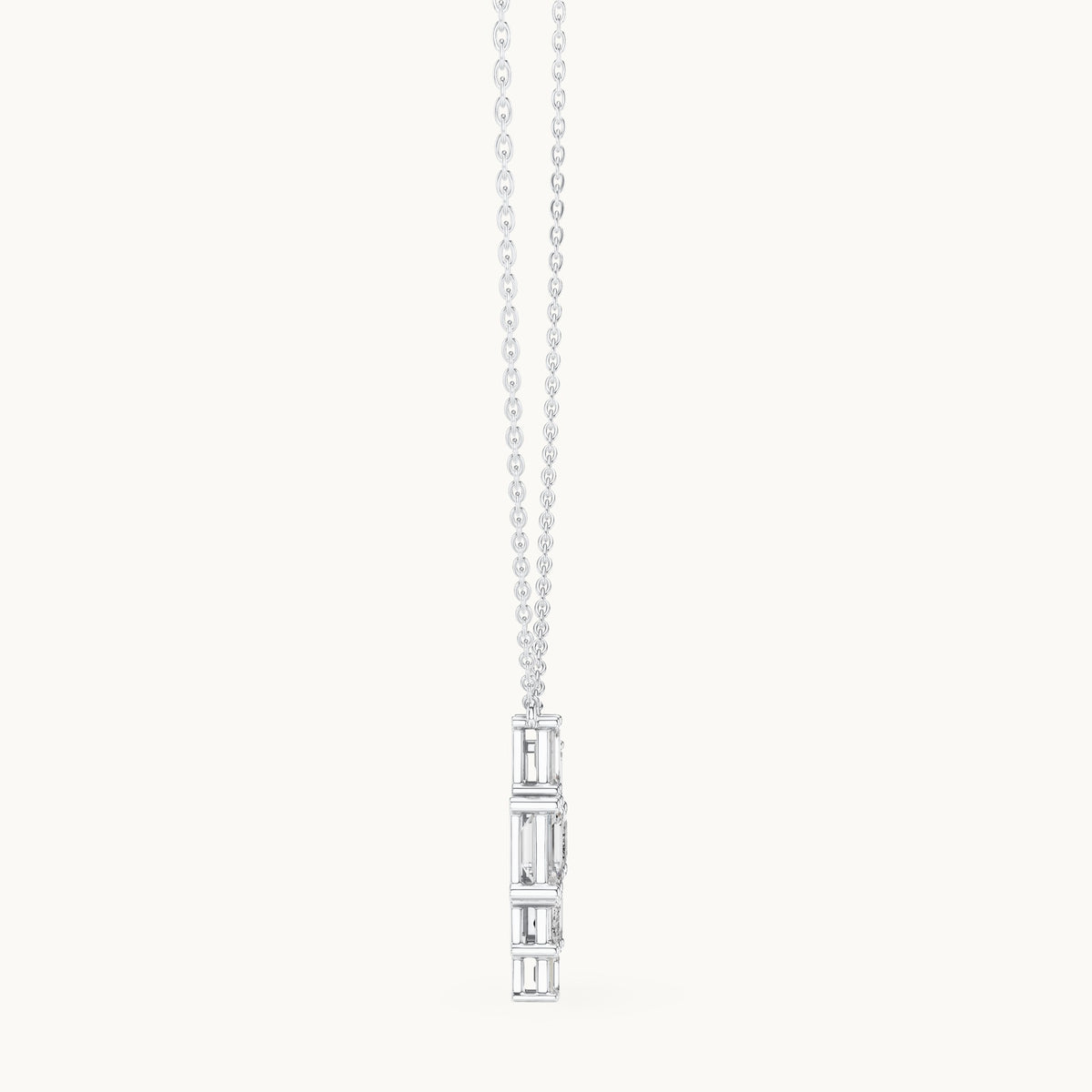 Emerald-cut lab-grown diamond mosaic cluster pendant in white gold, 3.859 CT TW, view 3