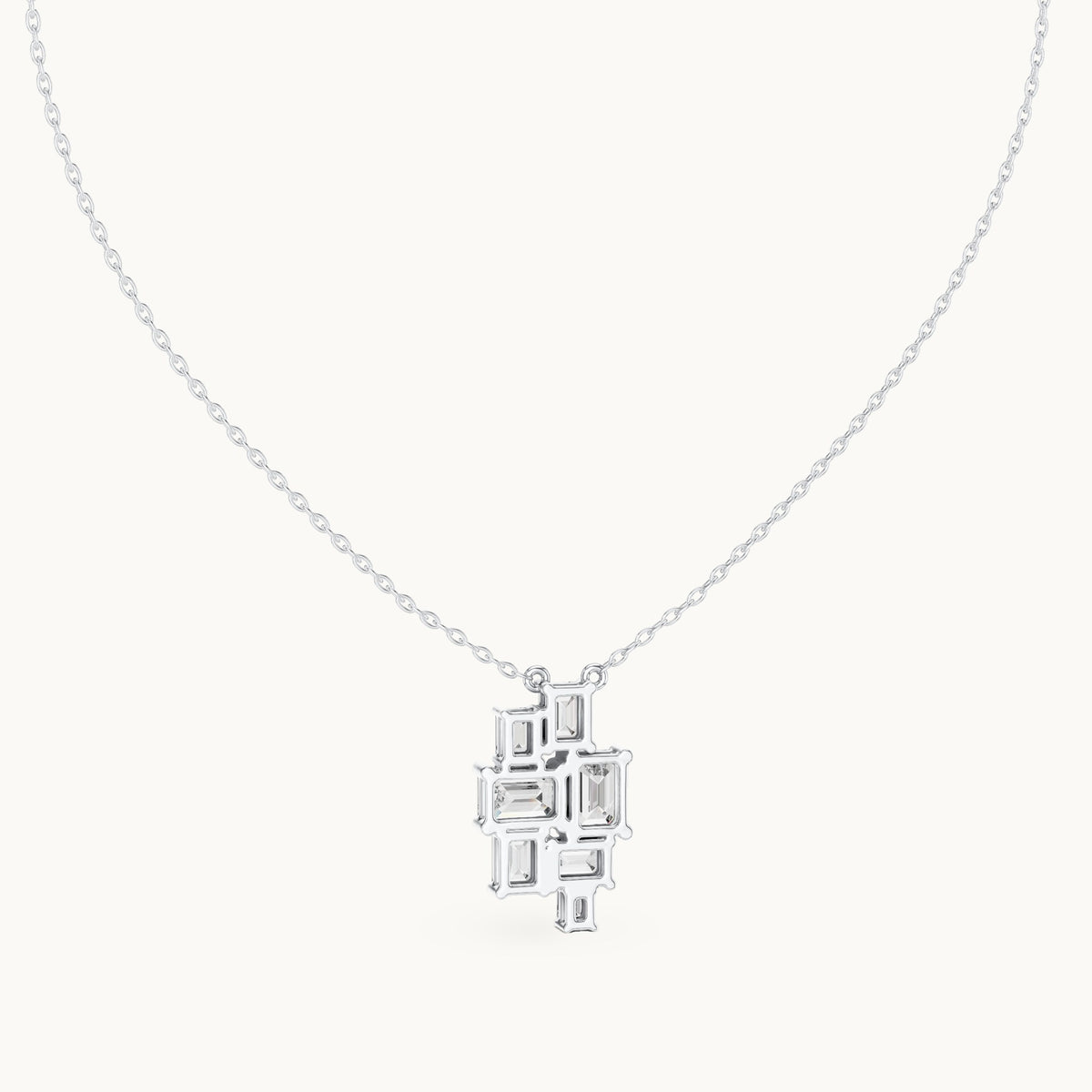 Emerald-cut lab-grown diamond mosaic cluster pendant in white gold, 3.859 CT TW, view 4