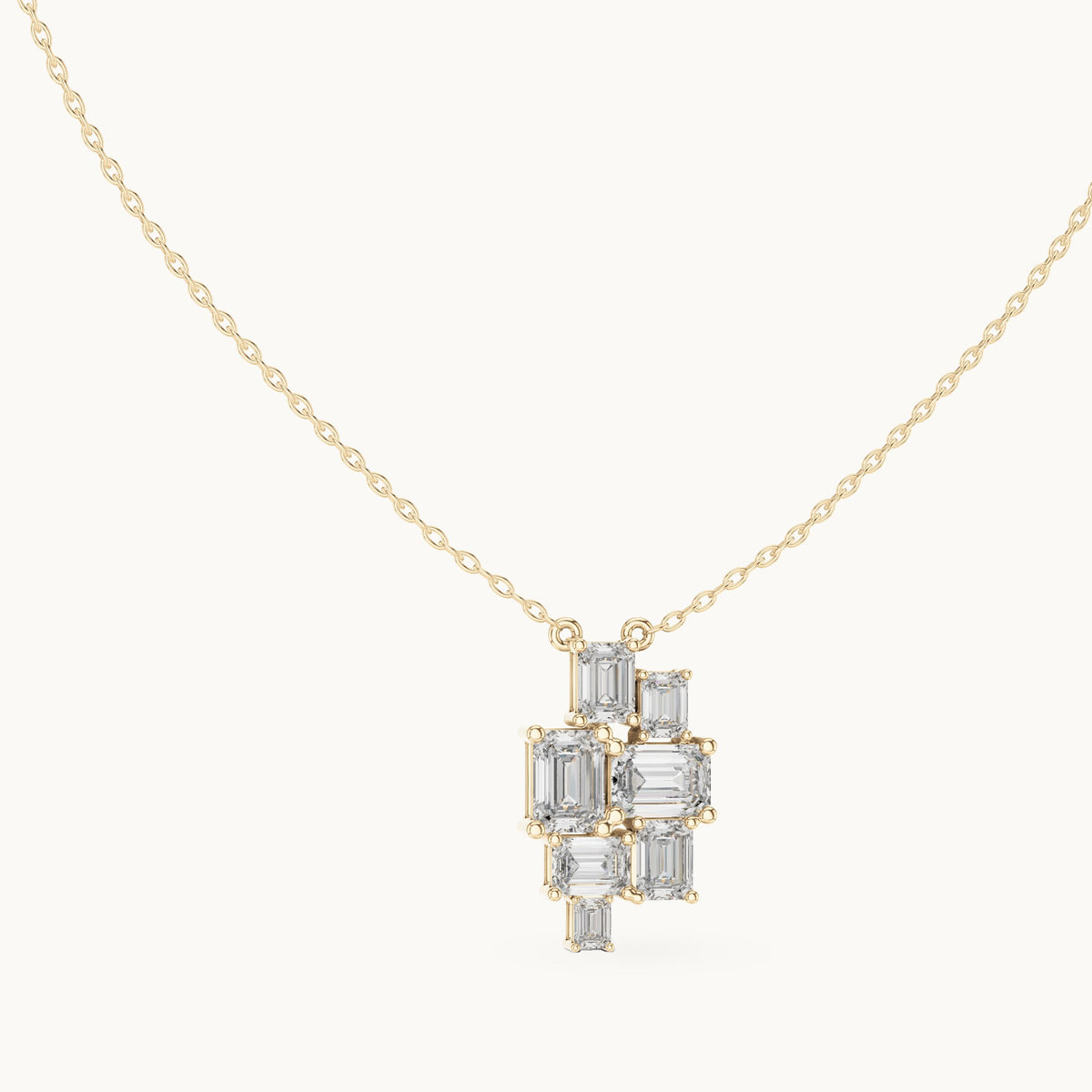 Emerald-cut lab-grown diamond mosaic cluster pendant in yellow gold, 3.859 CT TW, view 1