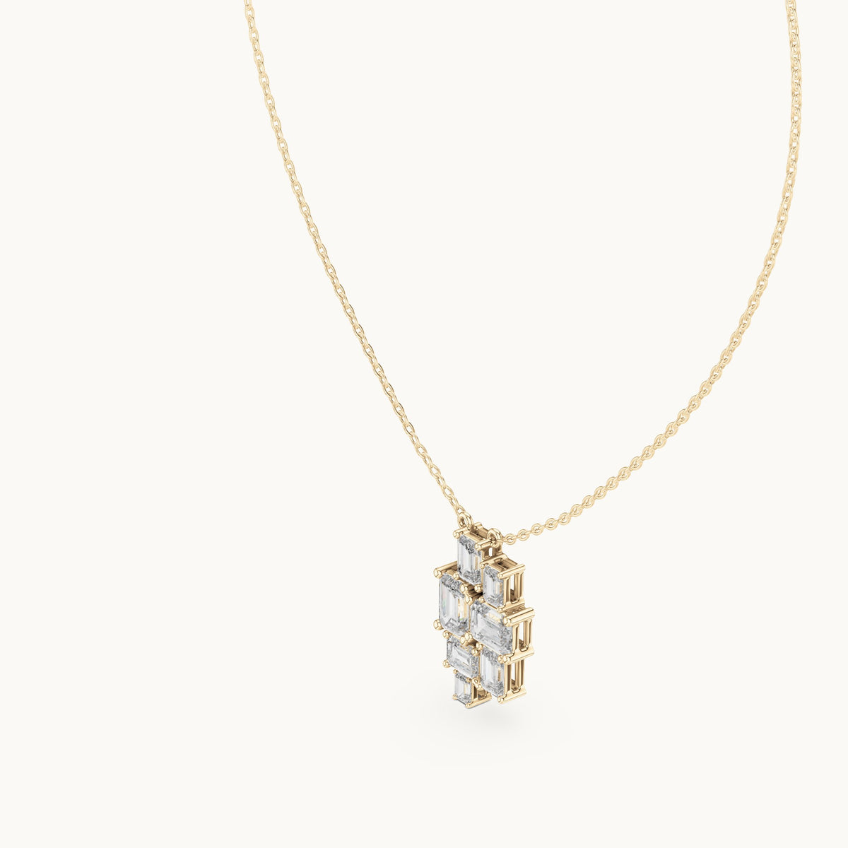 Emerald-cut lab-grown diamond mosaic cluster pendant in yellow gold, 3.859 CT TW, view 2