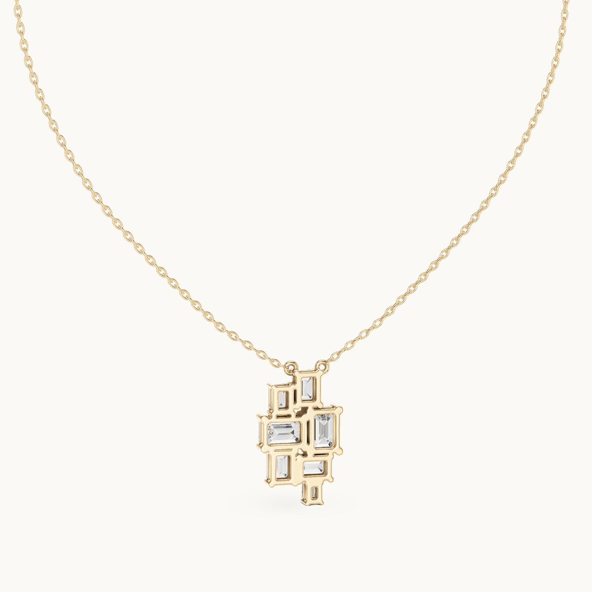 Emerald-cut lab-grown diamond mosaic cluster pendant in yellow gold, 3.859 CT TW, view 4