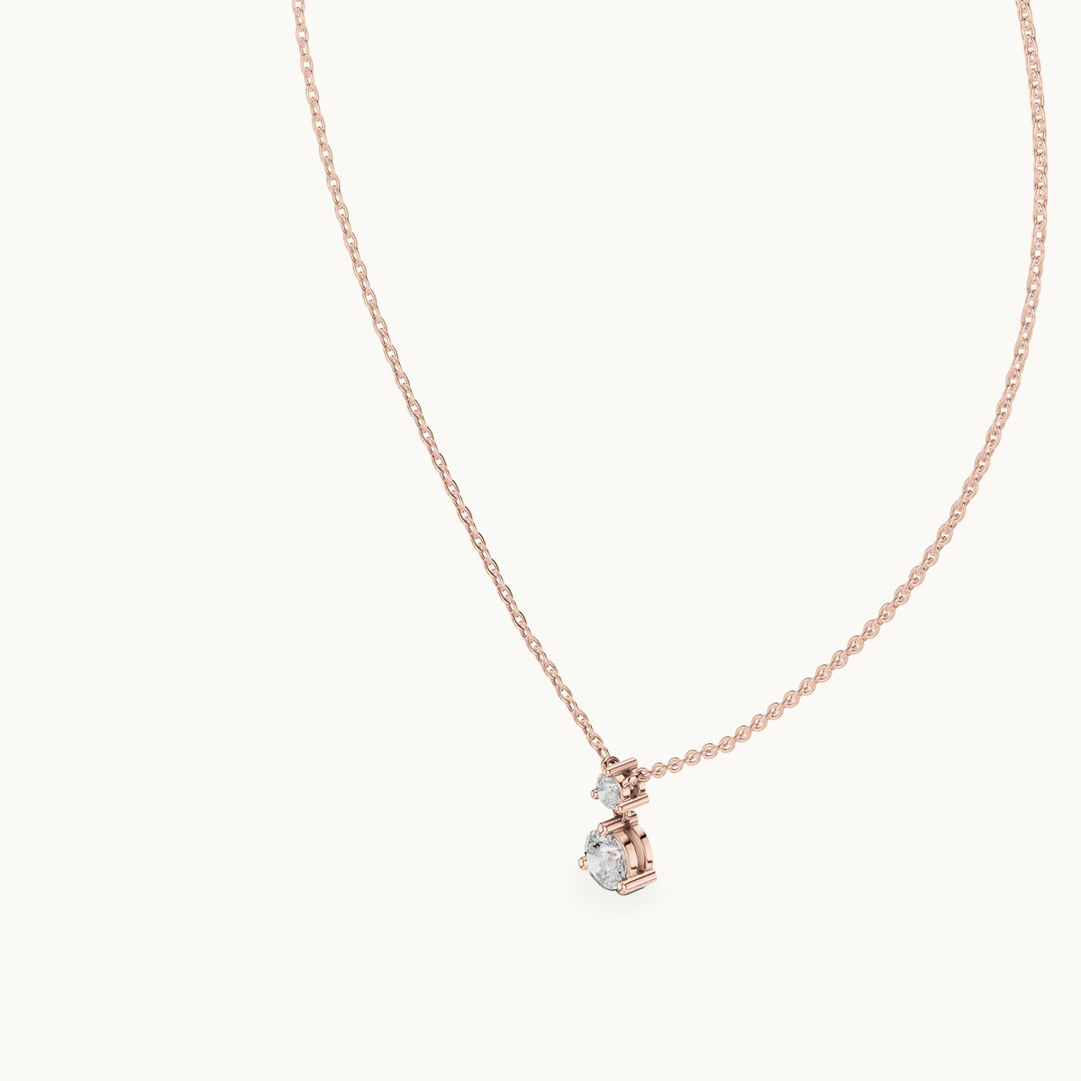 Round lab-grown diamond two-stone drop pendant in rose gold, 0.61 CT TW, view 2