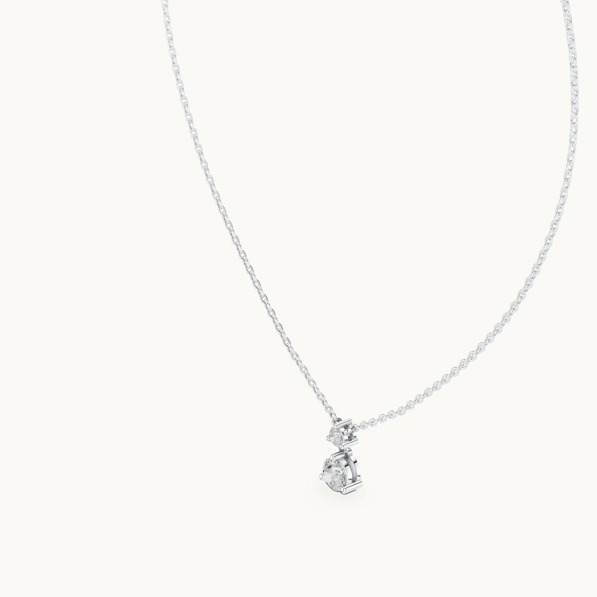 Round lab-grown diamond two-stone drop pendant in white gold, 0.61 CT TW, view 2