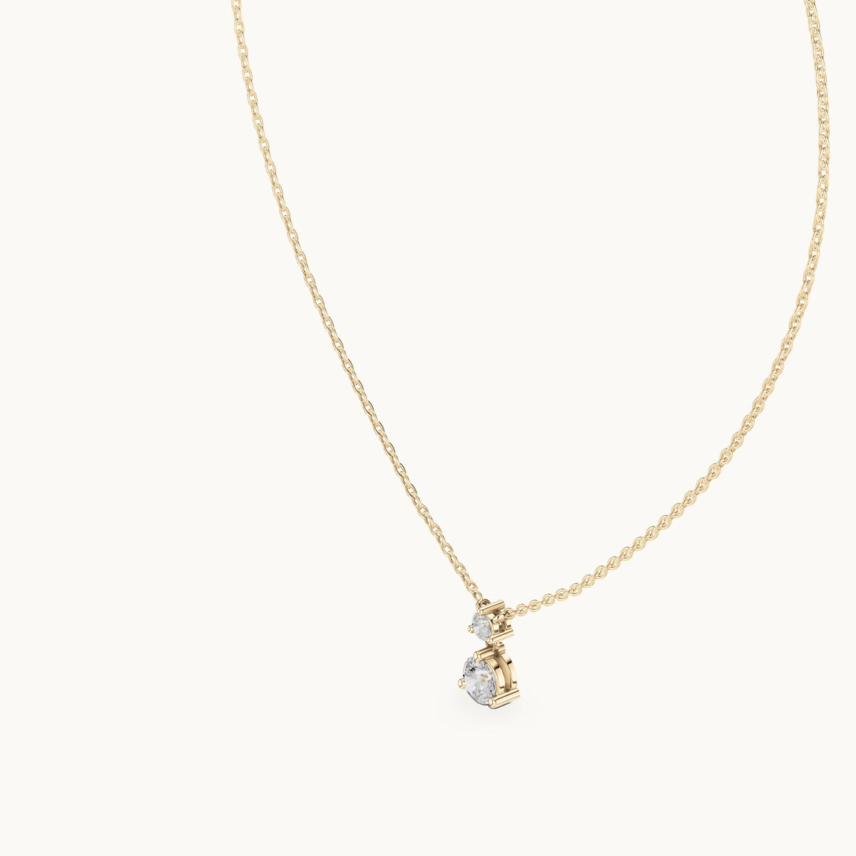 Round lab-grown diamond two-stone drop pendant in yellow gold, 0.61 CT TW, view 2