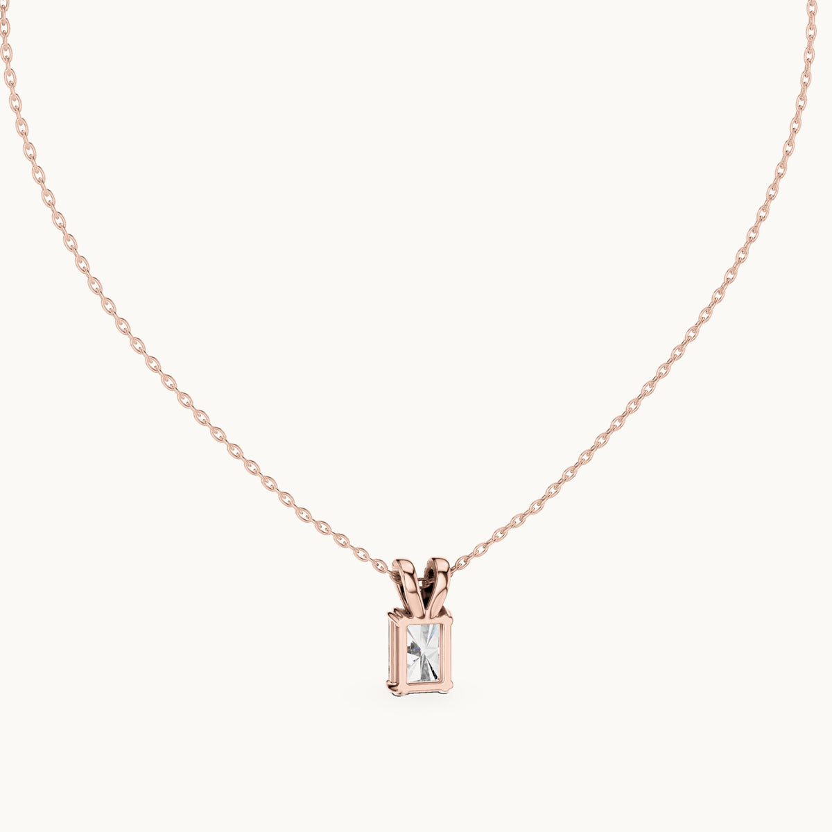 Radiant-cut and round lab-grown diamond solitaire pendant with pave bail in rose gold, 2.137 CT TW, view 4