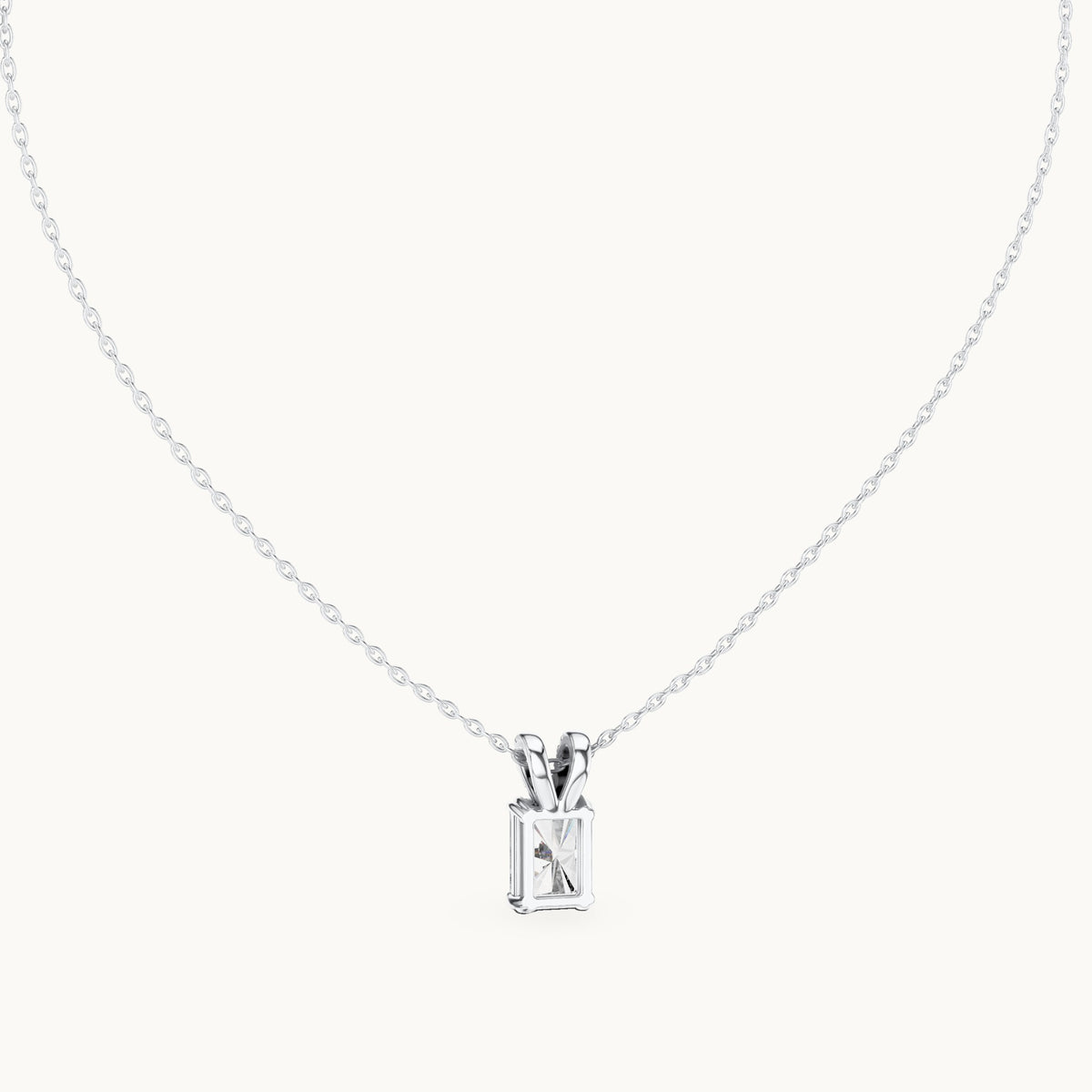 Radiant-cut and round lab-grown diamond solitaire pendant with pave bail in white gold, 2.137 CT TW, view 4