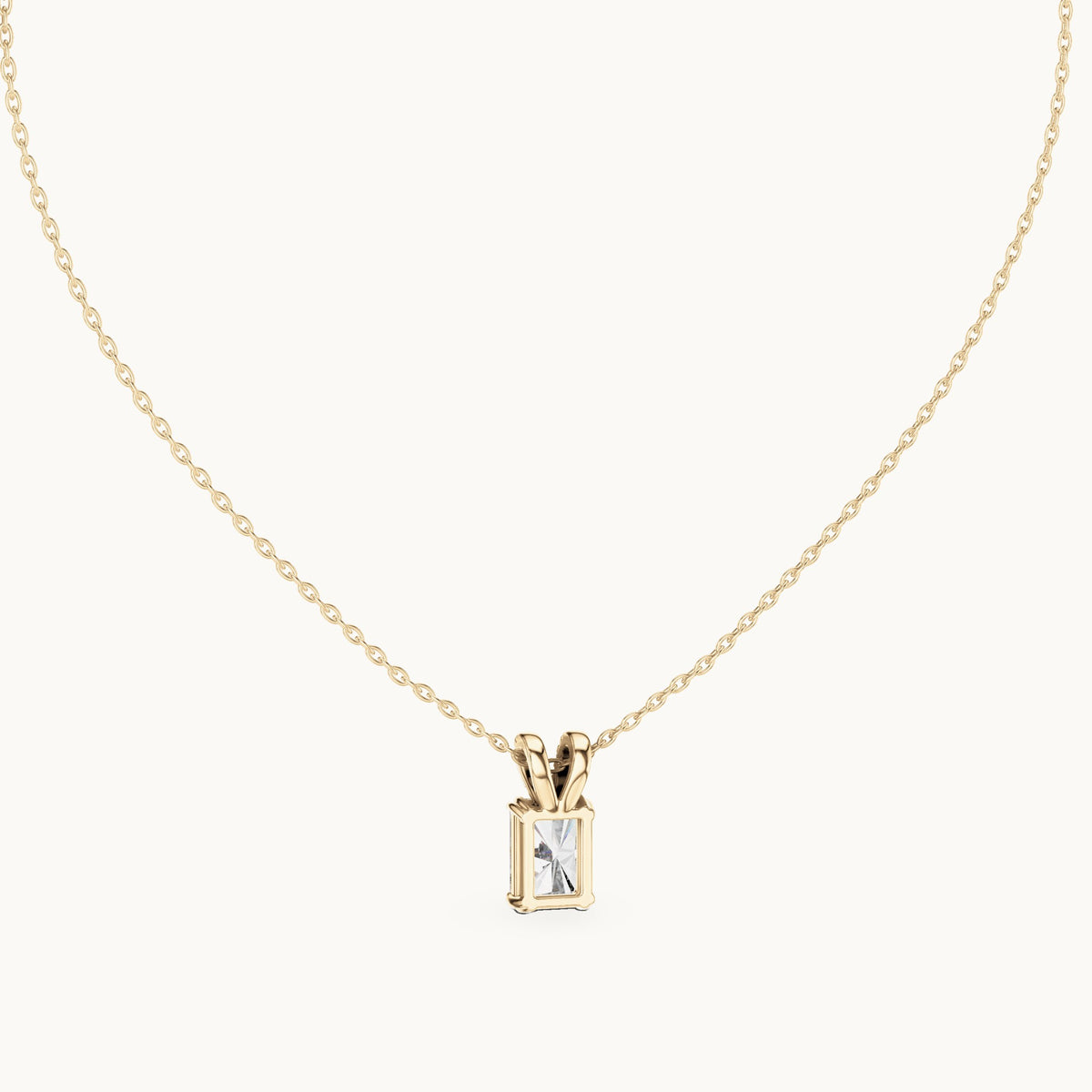 Radiant-cut and round lab-grown diamond solitaire pendant with pave bail in yellow gold, 2.137 CT TW, view 4
