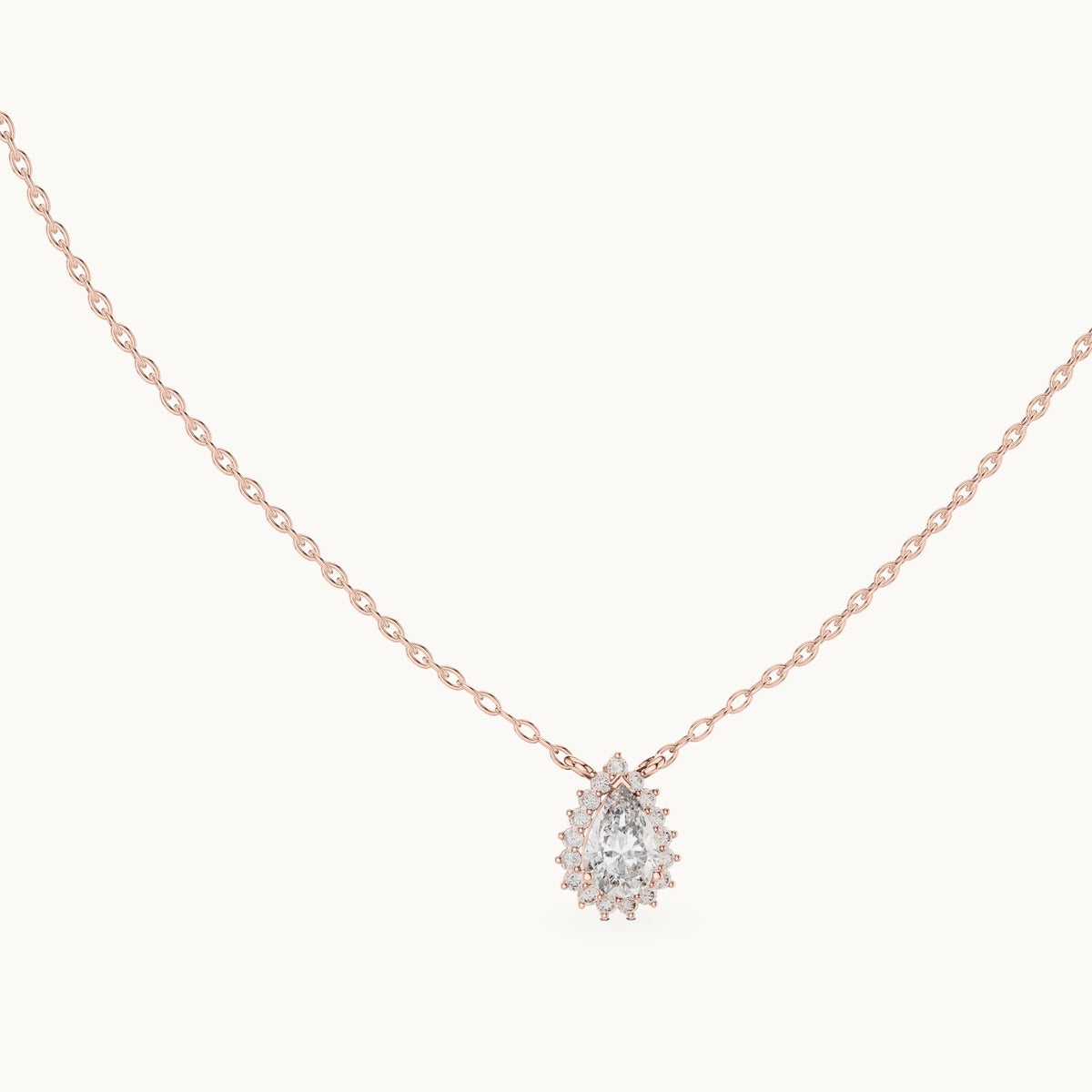 Pear lab-grown diamond starburst halo pendant in rose gold, 0.84 CT TW, view 1