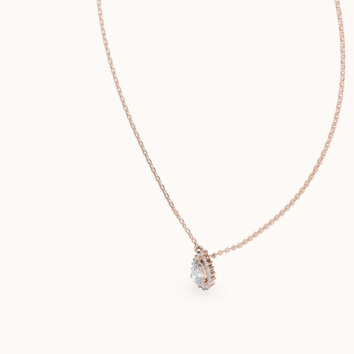 Pear lab-grown diamond starburst halo pendant in rose gold, 0.84 CT TW, view 2