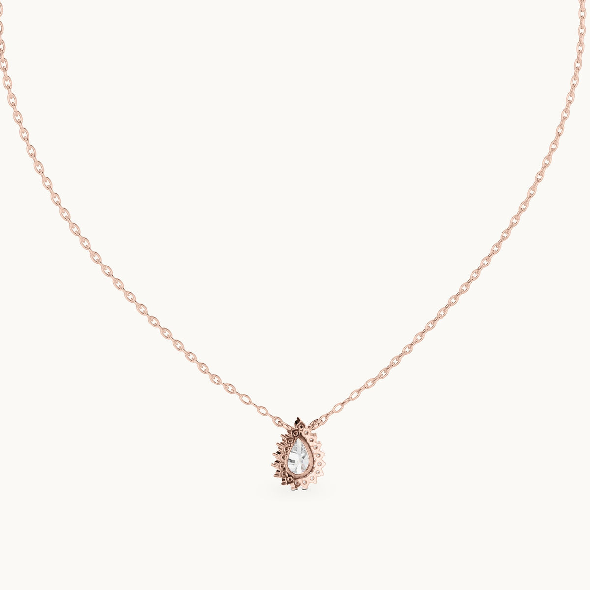 Pear lab-grown diamond starburst halo pendant in rose gold, 0.84 CT TW, view 4