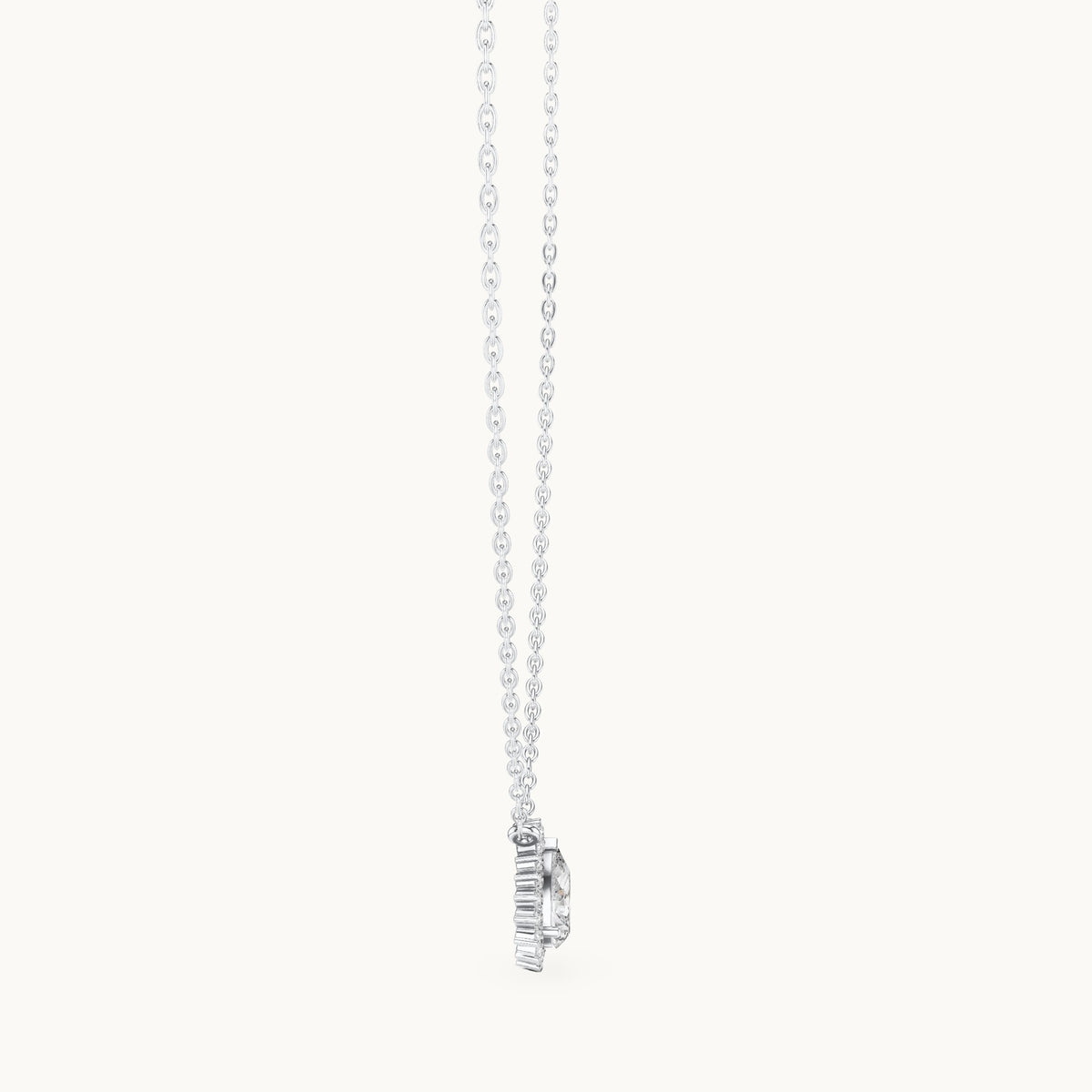 Pear lab-grown diamond starburst halo pendant in white gold, 0.84 CT TW, view 3