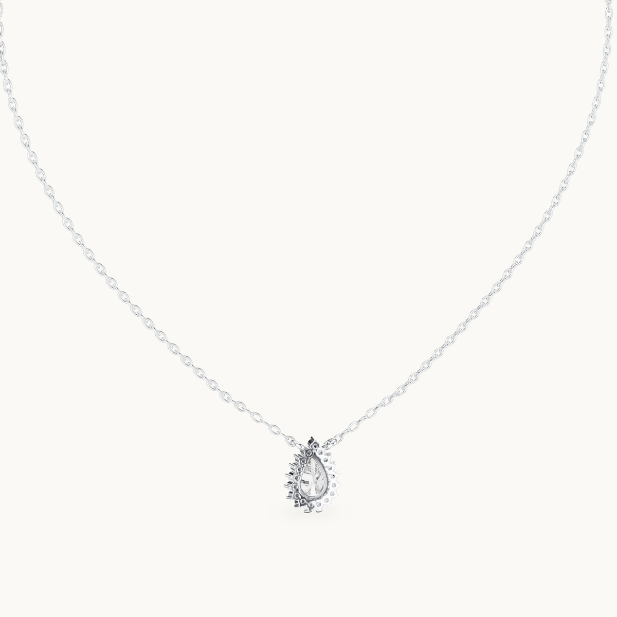 Pear lab-grown diamond starburst halo pendant in white gold, 0.84 CT TW, view 4