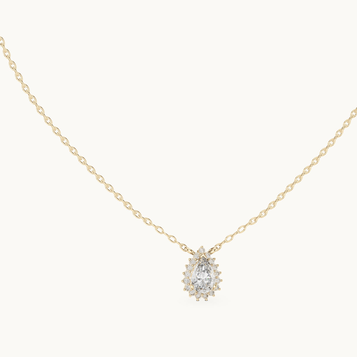 Pear lab-grown diamond starburst halo pendant in yellow gold, 0.84 CT TW, view 1