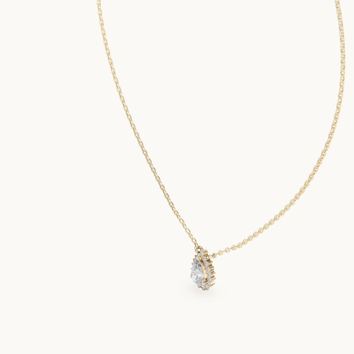 Pear lab-grown diamond starburst halo pendant in yellow gold, 0.84 CT TW, view 2