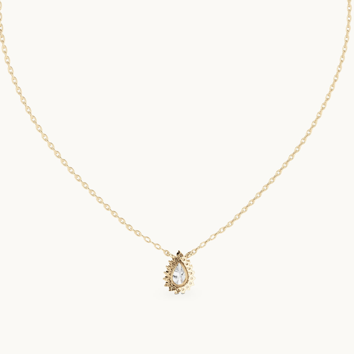 Pear lab-grown diamond starburst halo pendant in yellow gold, 0.84 CT TW, view 4