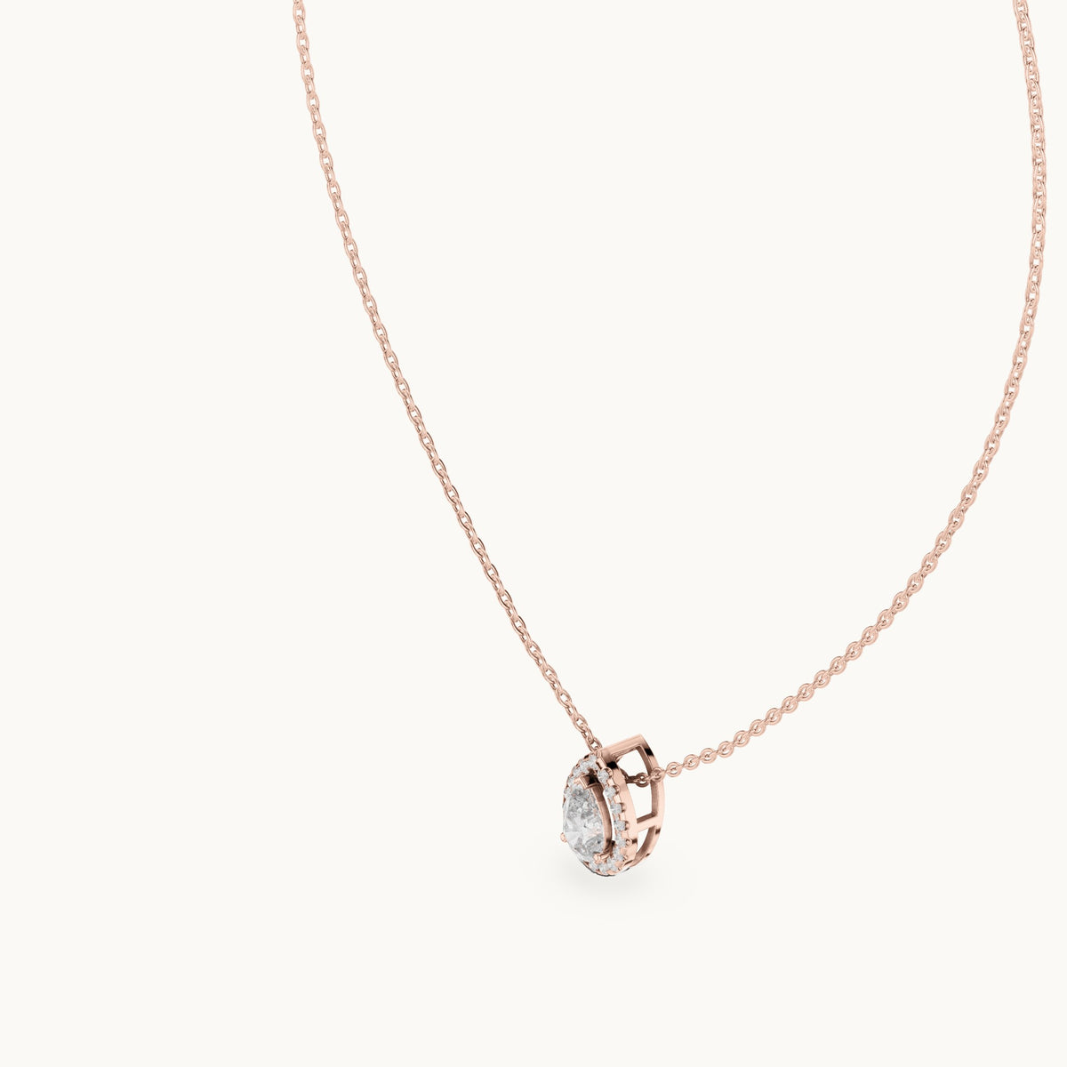 Pear lab-grown diamond framed halo pendant in rose gold, 0.87 CT TW, view 2