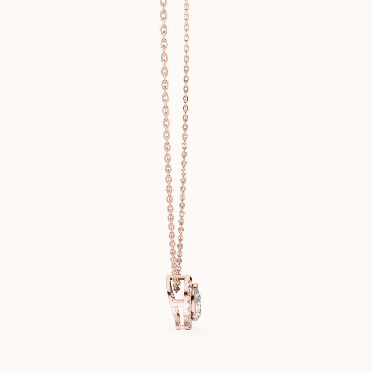 Pear lab-grown diamond framed halo pendant in rose gold, 0.87 CT TW, view 3