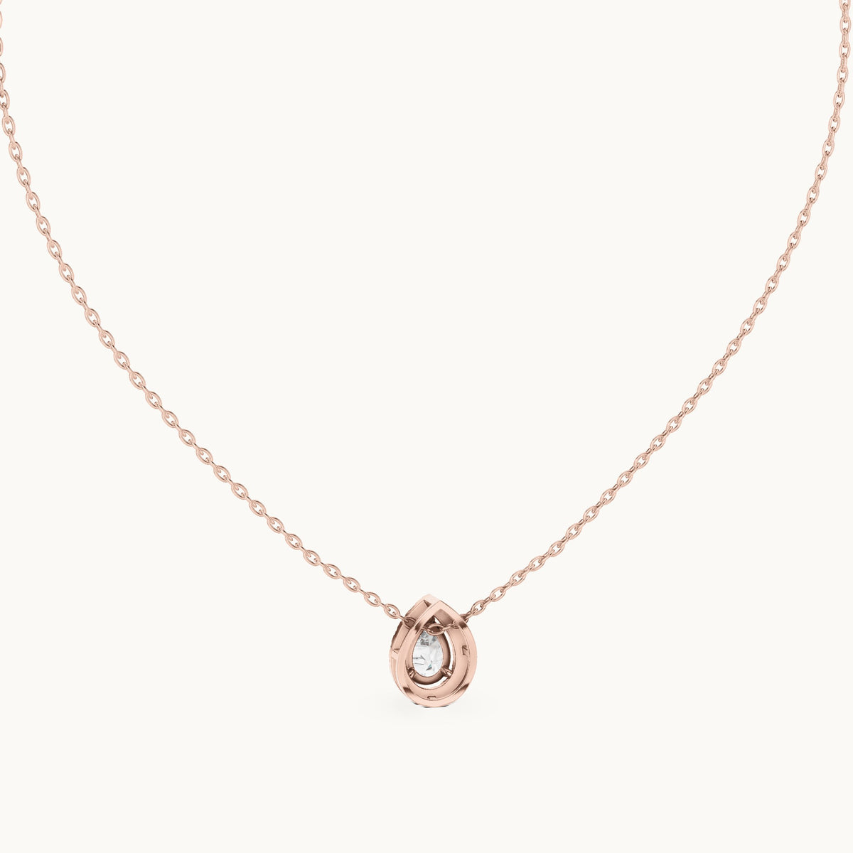 Pear lab-grown diamond framed halo pendant in rose gold, 0.87 CT TW, view 4