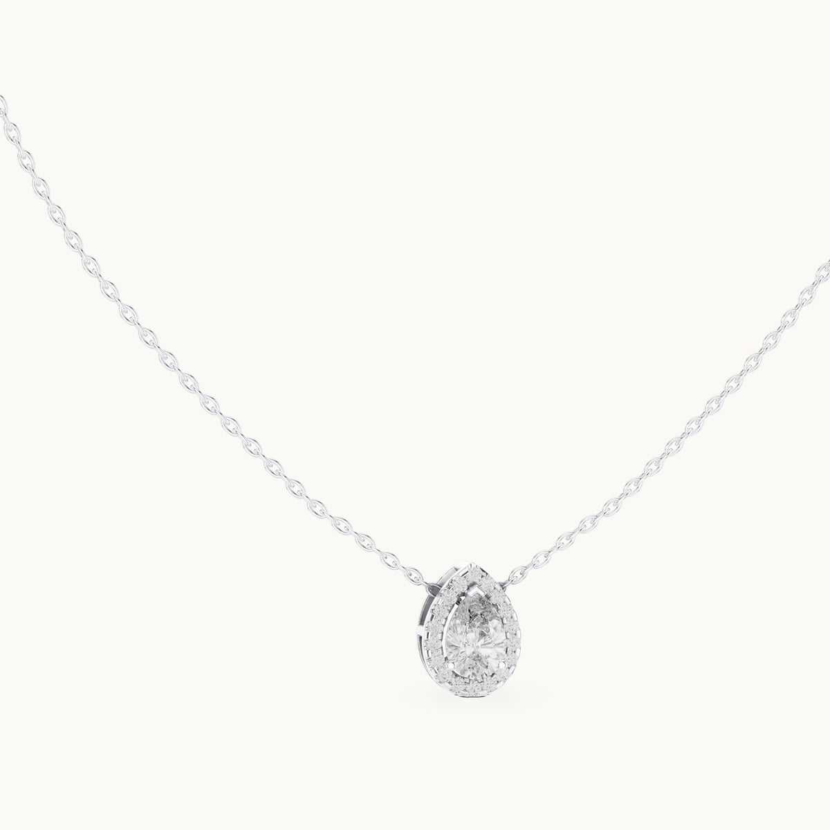 Pear lab-grown diamond framed halo pendant in white gold, 0.87 CT TW, view 1