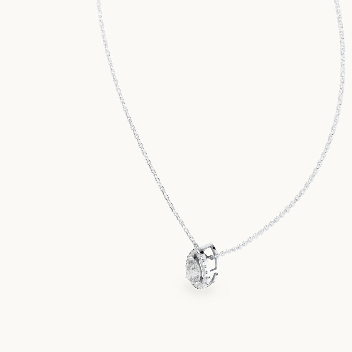 Pear lab-grown diamond framed halo pendant in white gold, 0.87 CT TW, view 2