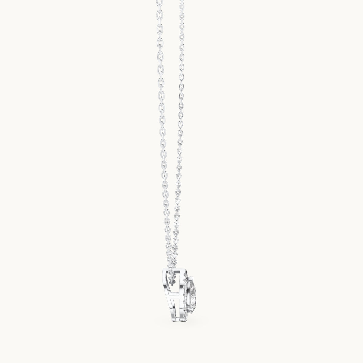 Pear lab-grown diamond framed halo pendant in white gold, 0.87 CT TW, view 3