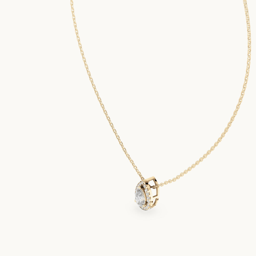 Pear lab-grown diamond framed halo pendant in yellow gold, 0.87 CT TW, view 2