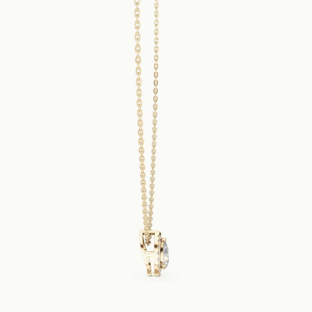 Pear lab-grown diamond framed halo pendant in yellow gold, 0.87 CT TW, view 3