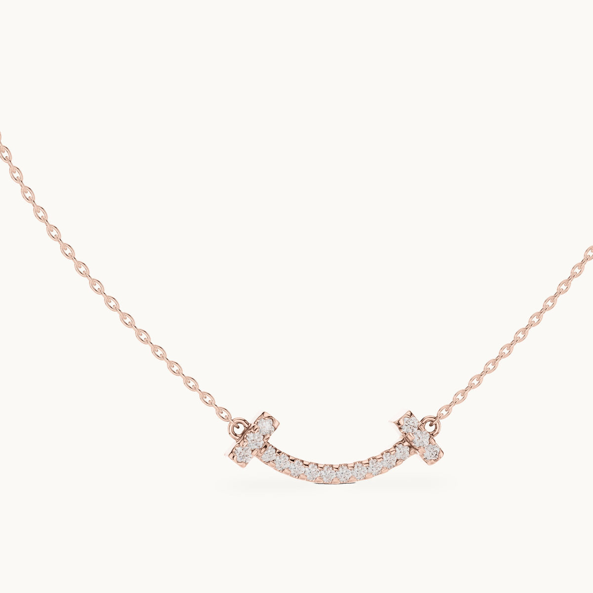 Round lab-grown diamond curved pave bar pendant in rose gold, 0.38 CT TW, view 1