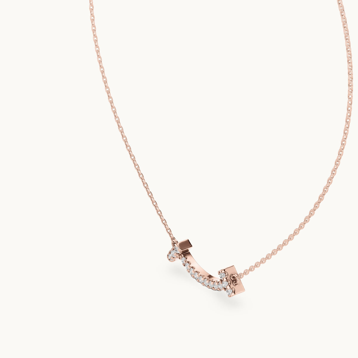 Round lab-grown diamond curved pave bar pendant in rose gold, 0.38 CT TW, view 2