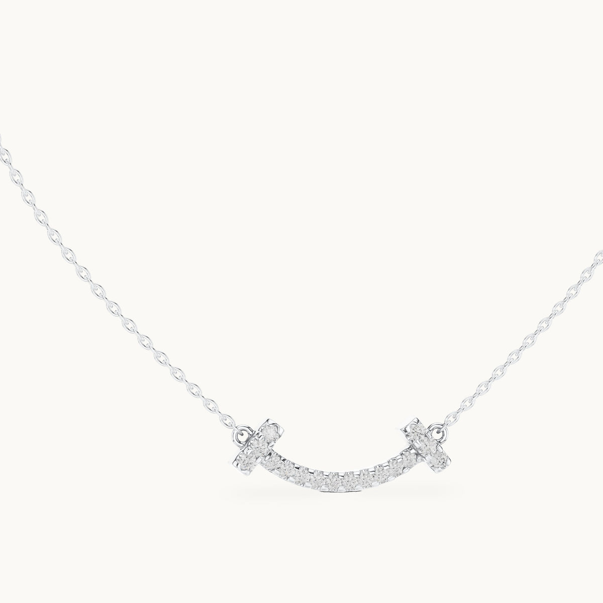 Round lab-grown diamond curved pave bar pendant in white gold, 0.38 CT TW, view 1