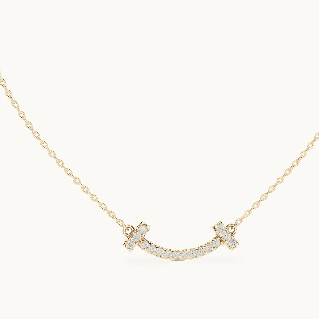 Round lab-grown diamond curved pave bar pendant in yellow gold, 0.38 CT TW, view 1