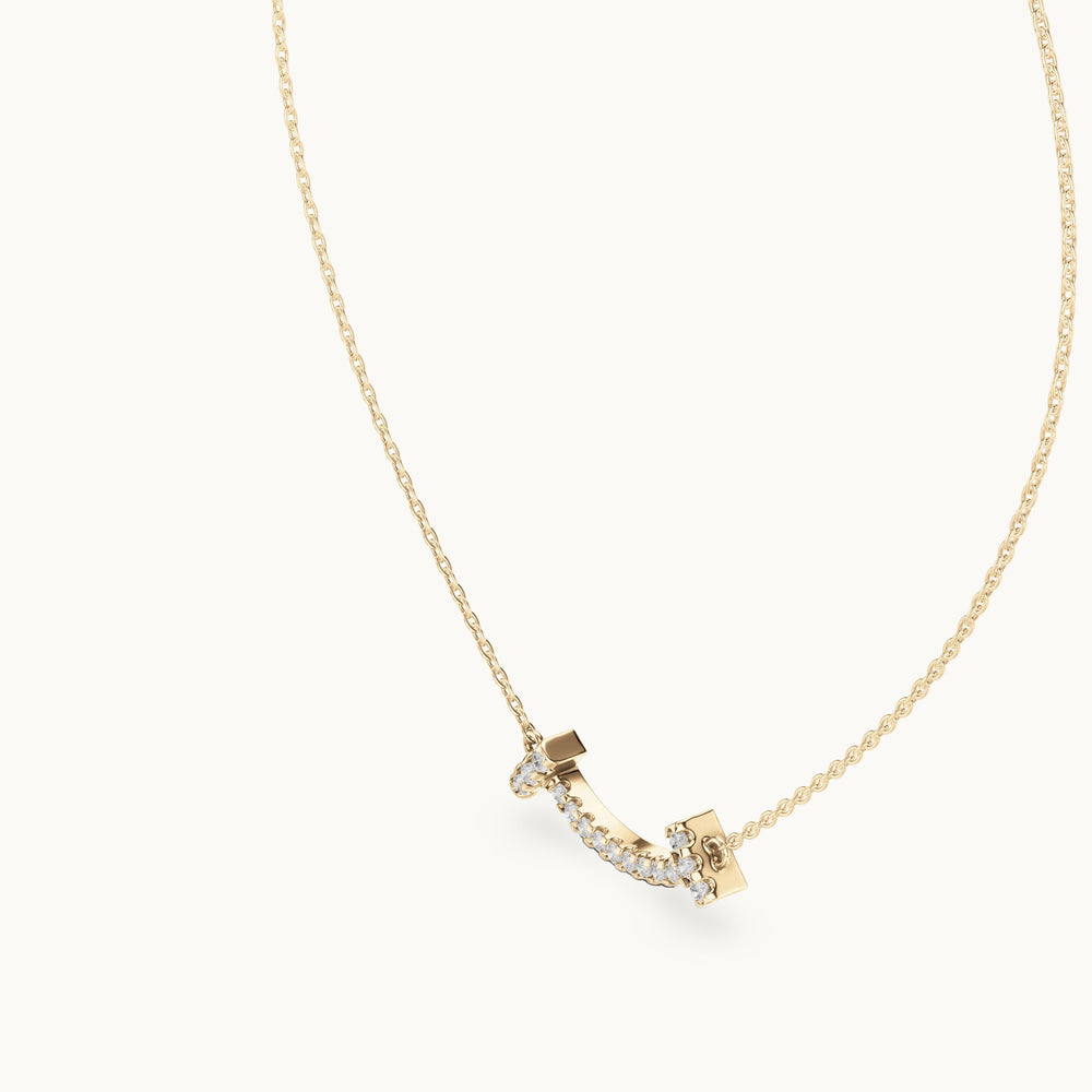 Round lab-grown diamond curved pave bar pendant in yellow gold, 0.38 CT TW, view 2