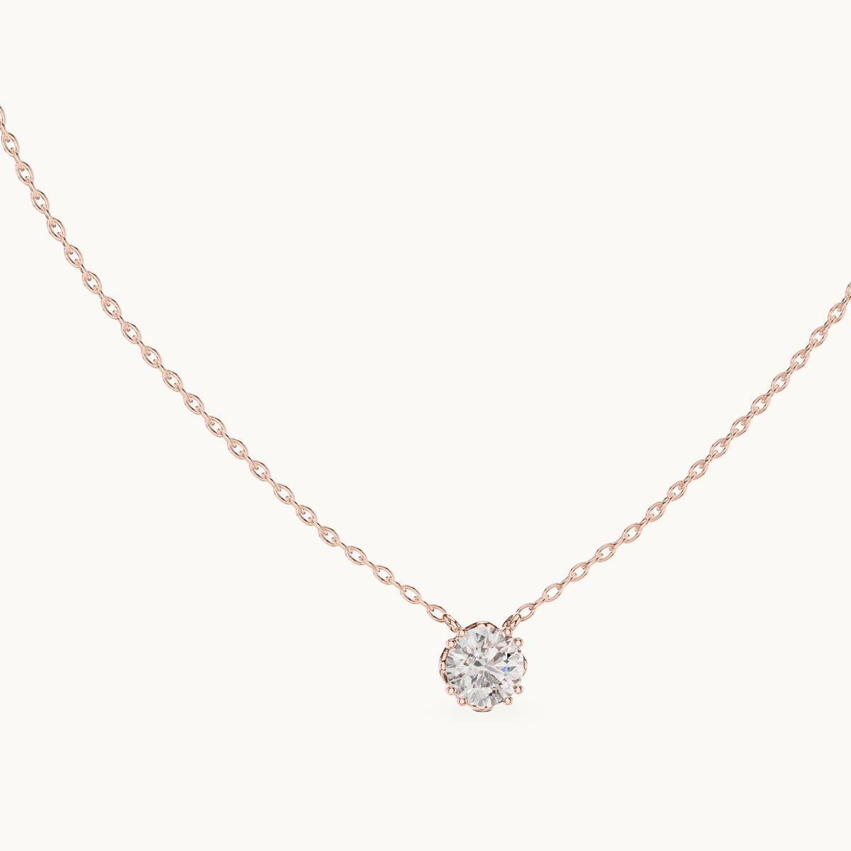 Round lab-grown diamond side-loop solitaire pendant in rose gold, 1.00 CT TW, view 1