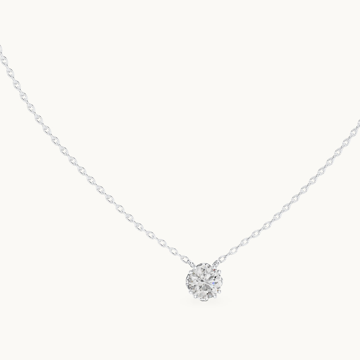 Round lab-grown diamond side-loop solitaire pendant in white gold, 1.00 CT TW, view 1