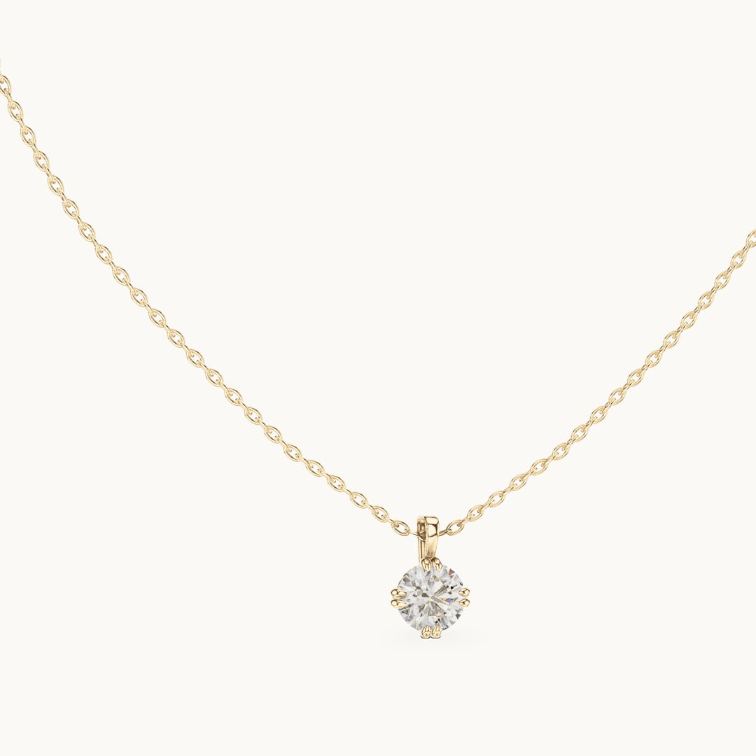 Round lab-grown diamond solitaire pendant in yellow gold, 1.00 CT TW, view 1