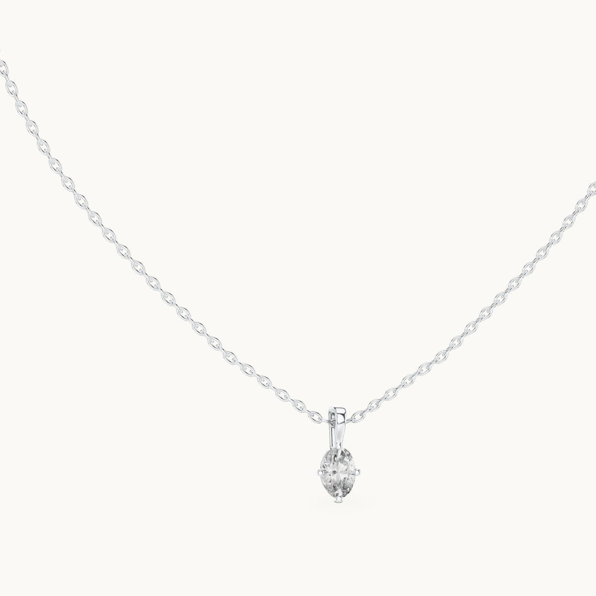 Oval lab-grown diamond solitaire drop pendant in white gold, 0.50 CT TW, view 1