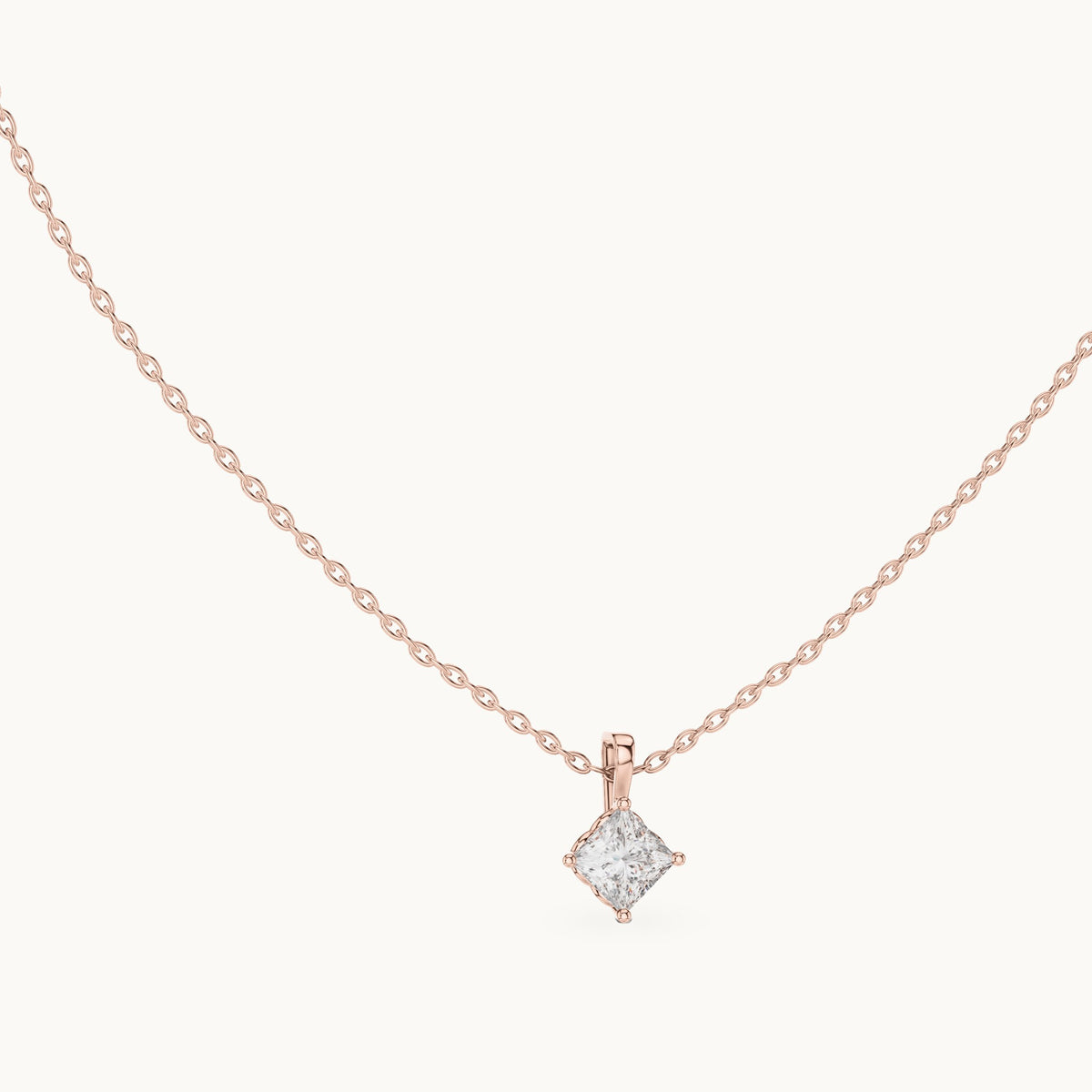 Princess-cut lab-grown diamond solitaire pendant in rose gold, 0.75 CT TW, view 1
