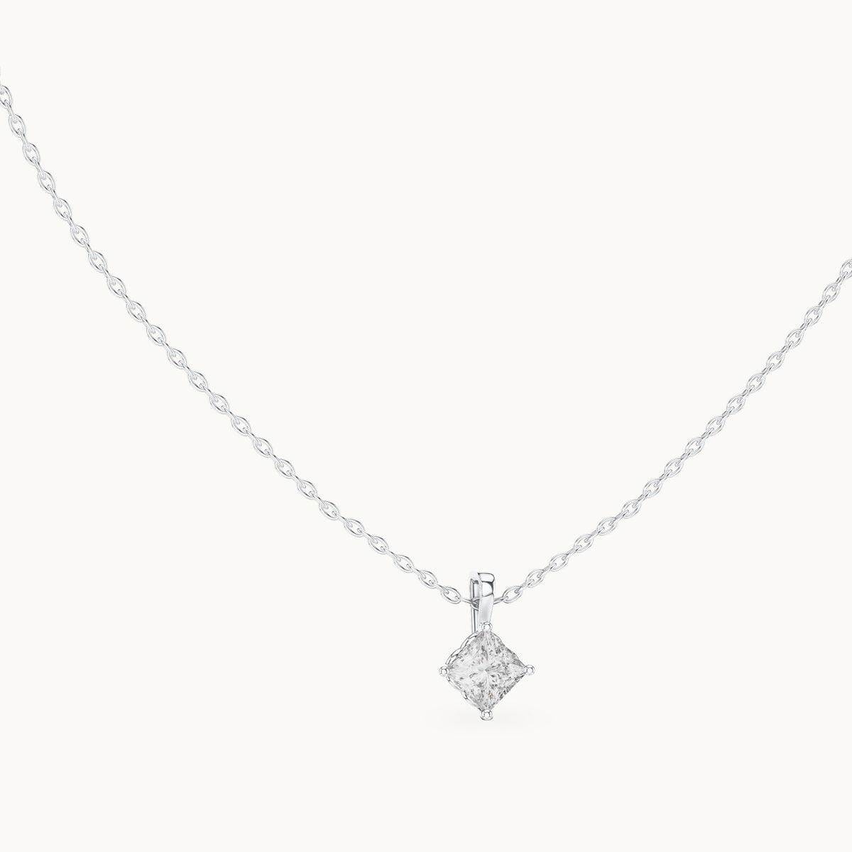 Princess-cut lab-grown diamond solitaire pendant in white gold, 0.75 CT TW, view 1